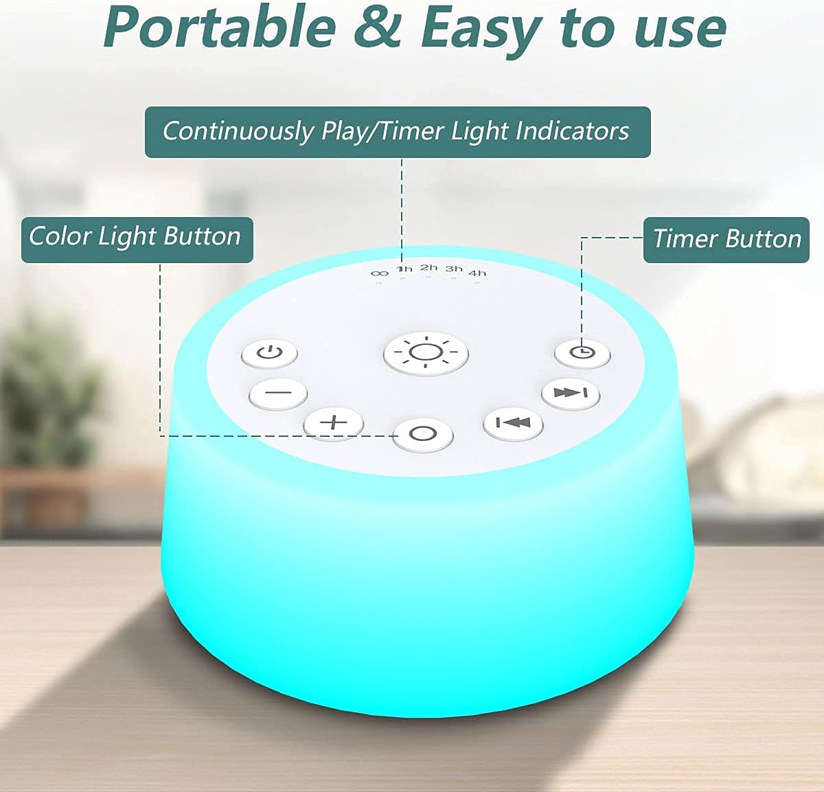 Skiennix Color Noise Sound Machine - 10 Colors, 25 Soothing Sounds, Adjustable Brightness | Perfect for Adults & Kids