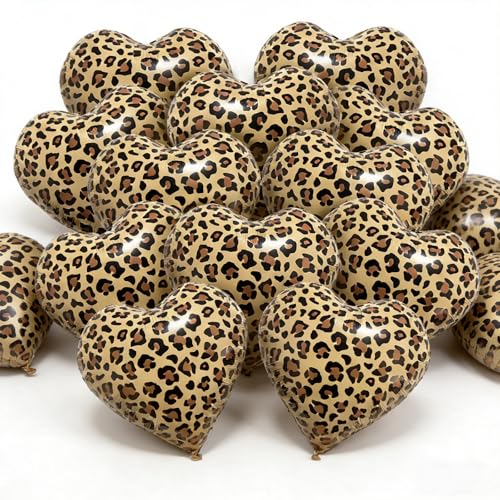 12 Pcs Leopard Print Heart Foil Balloons - 18 Inch Cheetah Design
