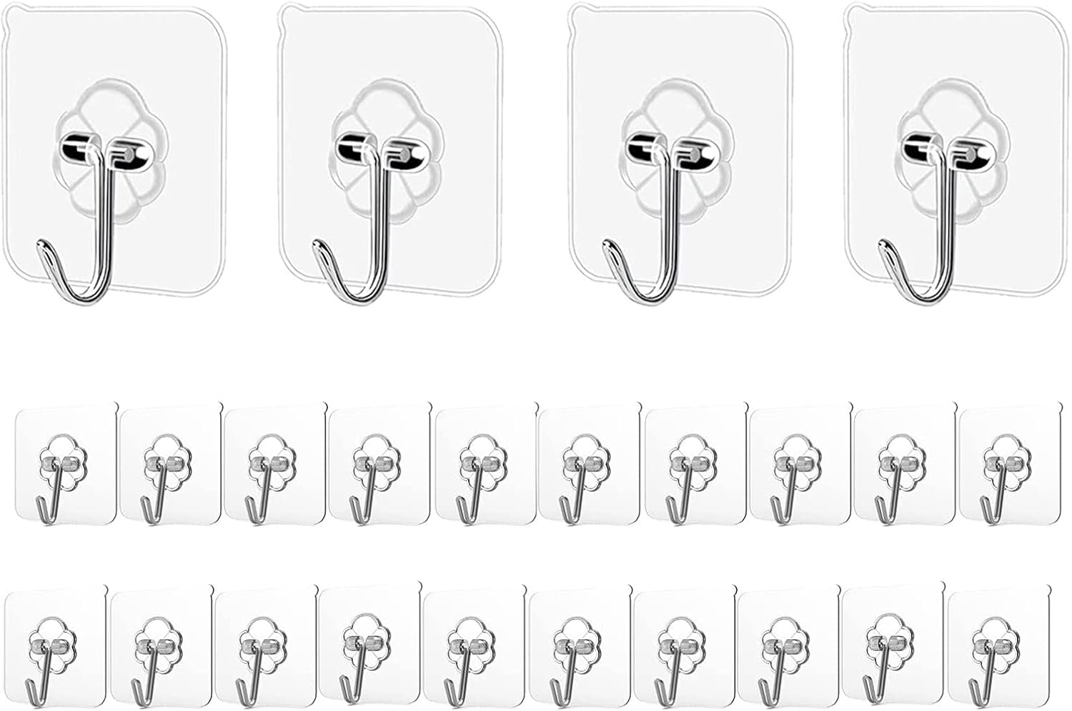 Adhesive Hooks | Heavy-Duty 24-Pack Transparent Wall Hooks - 24lb Max, Waterproof & Nail-Free for Home Use