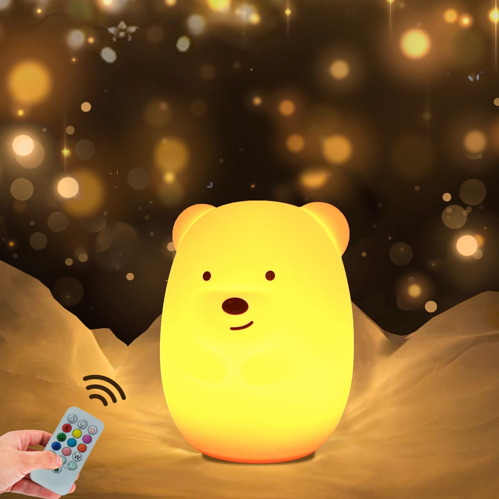 WHA&DARREN Large Owl Night Light for Kids,Cute Baby Night Light, Silicone Bedside Lamp, Sleep Lights, Eye Caring, Adjustable Brightness & Color, Time Setting, Touch+Remote Control