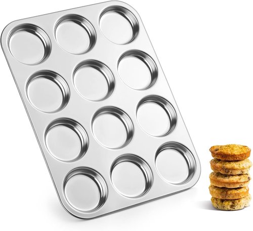 E-far Muffin Top Pan - 12-Cavity Stainless Steel Bakeware for Yorkshire Pudding & More | Non-Toxic & Dishwasher Safe