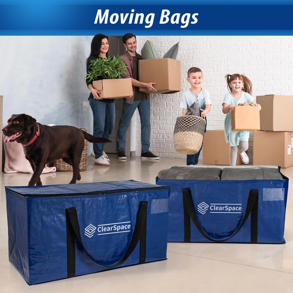 ClearSpace Heavy Duty Moving Bags - Large Storage Bags with Backpack Straps & Zippers | 8 Pack for Easy Moving & Travel