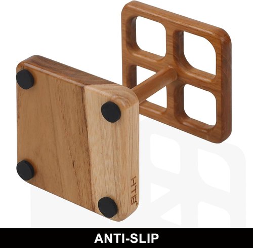HTB Toothbrush Holder - Teak Bathroom Organizer for Countertop | Versatile Storage for Brushes & Razors