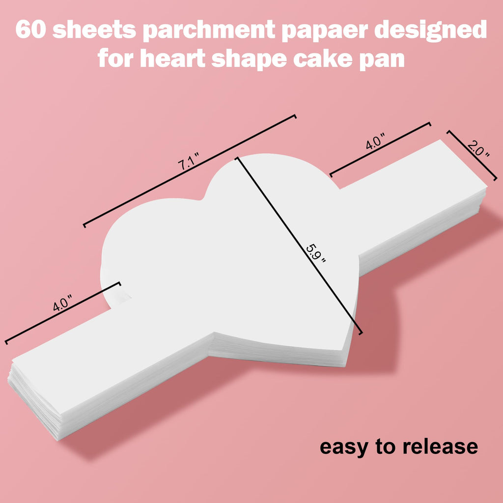 Heart Shaped Cake Pans Set of 2, 8 Inch Heart Cake Pan with 60PCS Parchment Paper, Nonstick Stainless Steel Baking Pans for Valentine's Day/Birthday/Wedding/Halloween/Thanksgiving, Dishwasher Safe
