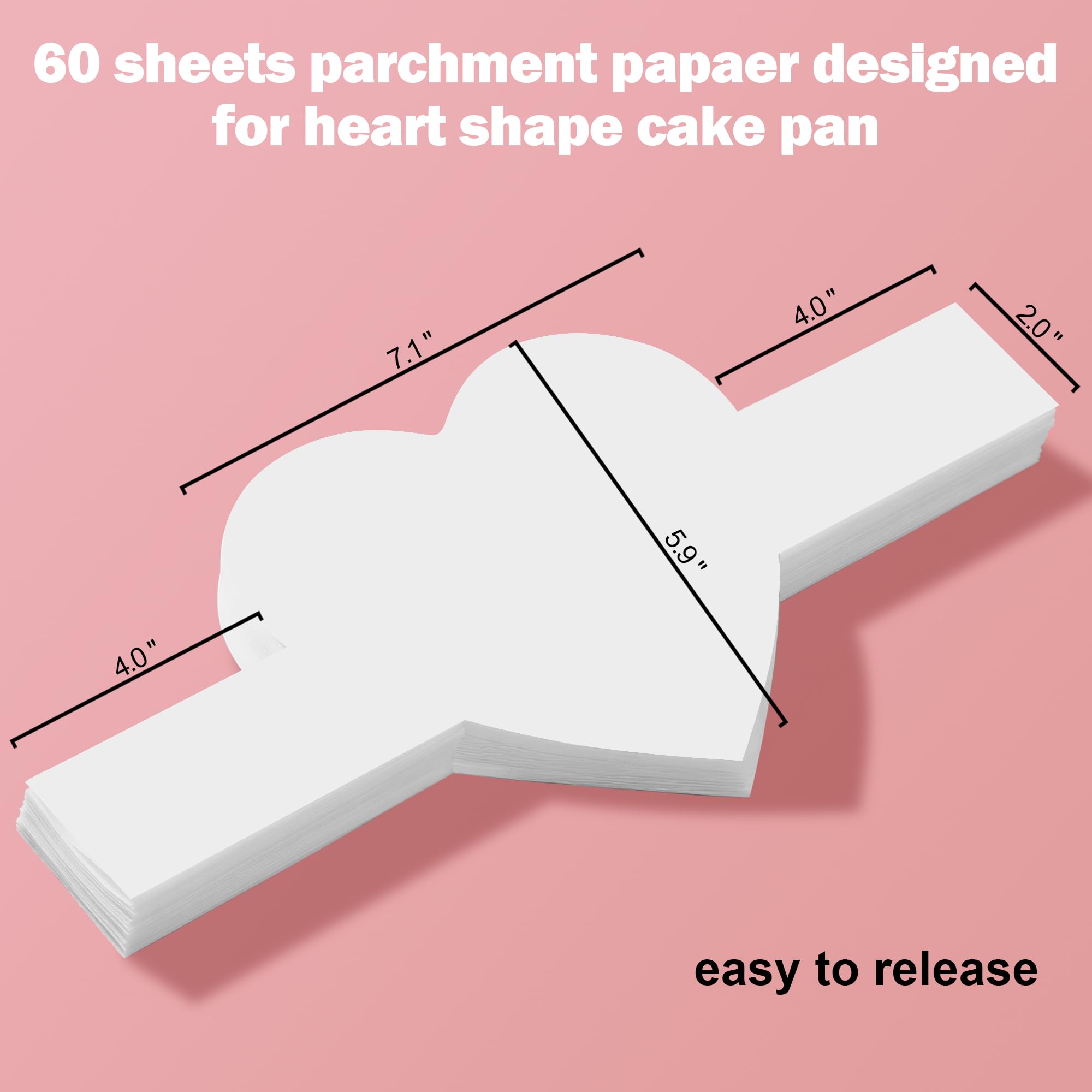 Heart Shaped Cake Pans Set of 2, 8 Inch Heart Cake Pan with 60PCS Parchment Paper, Nonstick Stainless Steel Baking Pans for Valentine's Day/Birthday/Wedding/Halloween/Thanksgiving, Dishwasher Safe