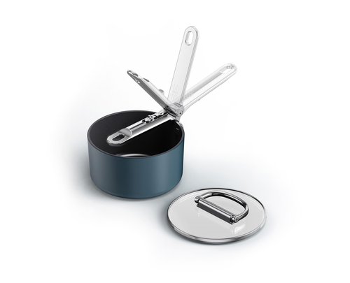 Joseph Joseph Space 1.4qt Nonstick Sauce Pan with Lid & Folding Handle, Ceramic Coating, Induction & Oven Safe