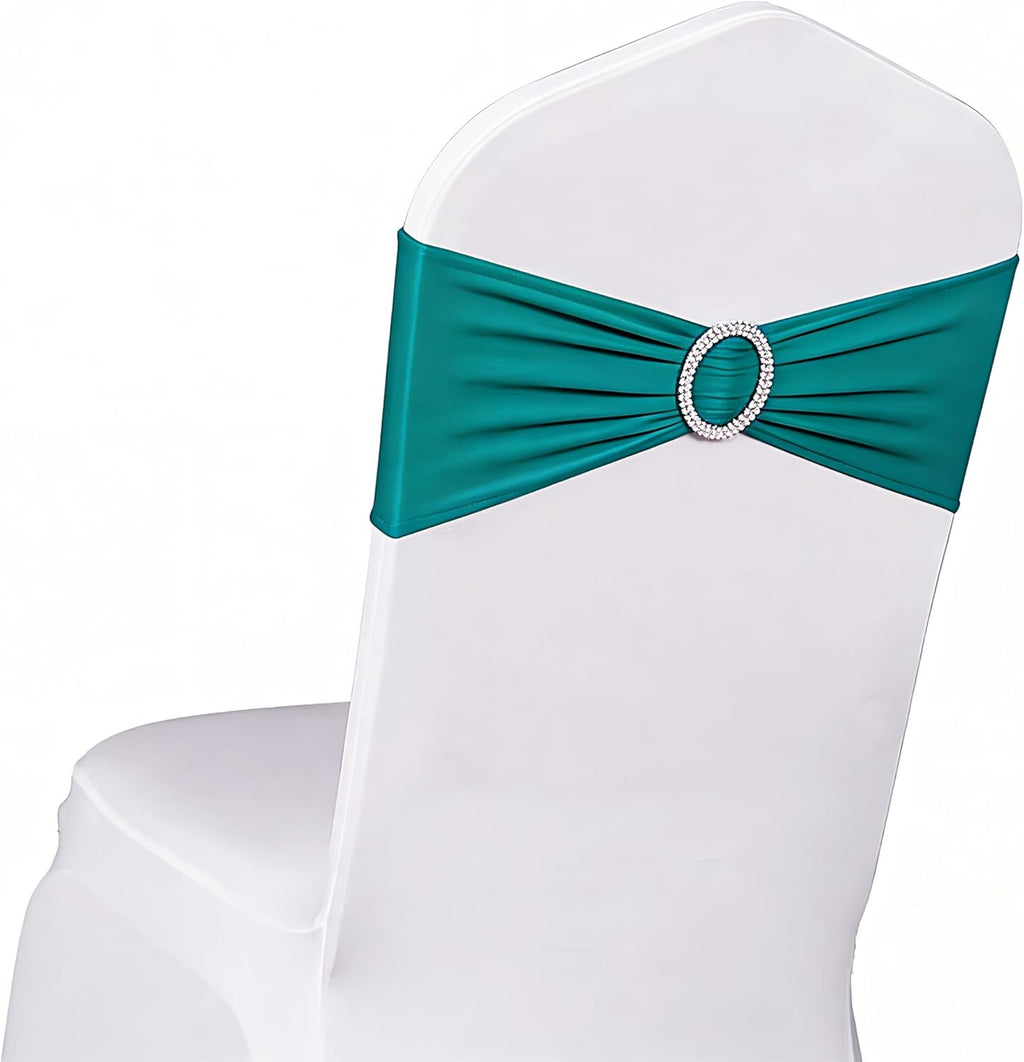 Skiennix 50 Pack Dark Turquoise Chair Sashes - Stylish Bows for Weddings & Events | Teal Chair Bands with Buckles