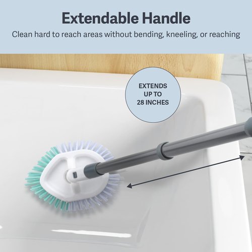 Casabella Tub & Tile Brush - Bathroom Cleaning Brush, Extendable Handle, All-Around Dual Bristles, Bristled Head, Non-Slip Grip