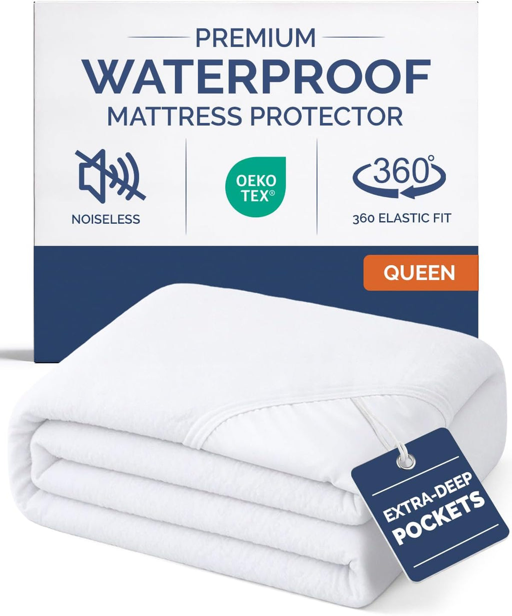 Queen Mattress Protector by [Brand Name] - Waterproof Bed Cover with 16" Deep Pockets | Soft, Breathable, Noiseless