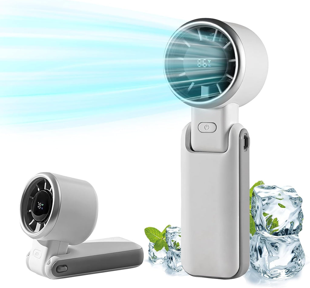 Skiennix Portable Handheld Turbo Fan - 180° Folding Design, 5 Speed USB Rechargeable Personal Fan | White