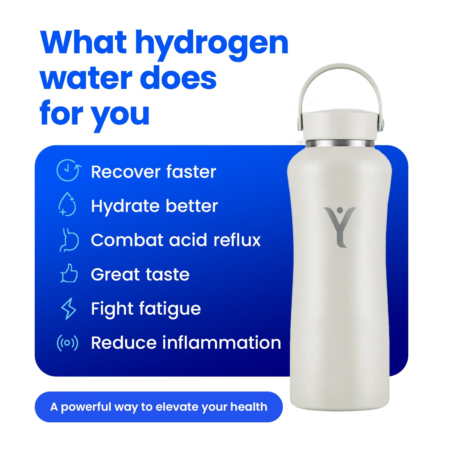 DYLN Hydrogen Water Bottle | Create Hydrating Alkaline Hydrogen-Rich Water Up to 9 pH | Vacuum Insulated Stainless Steel Water Bottle | Keeps Water Cold for 24 Hours | 32 oz, Crimson Red