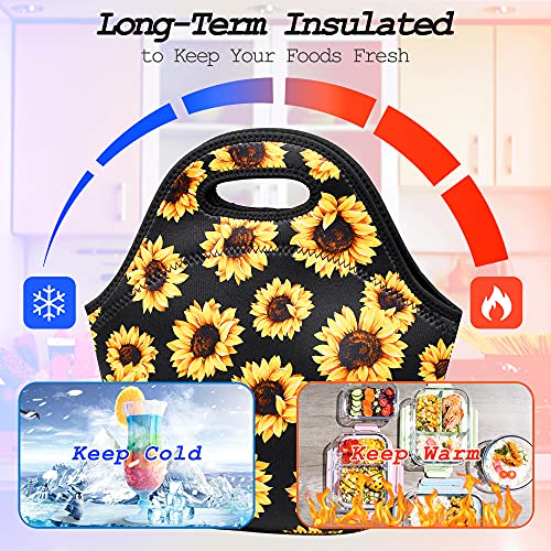 Sunflowers Neoprene Insulated Lunch Bag - Reusable & Washable Tote for Women & Men