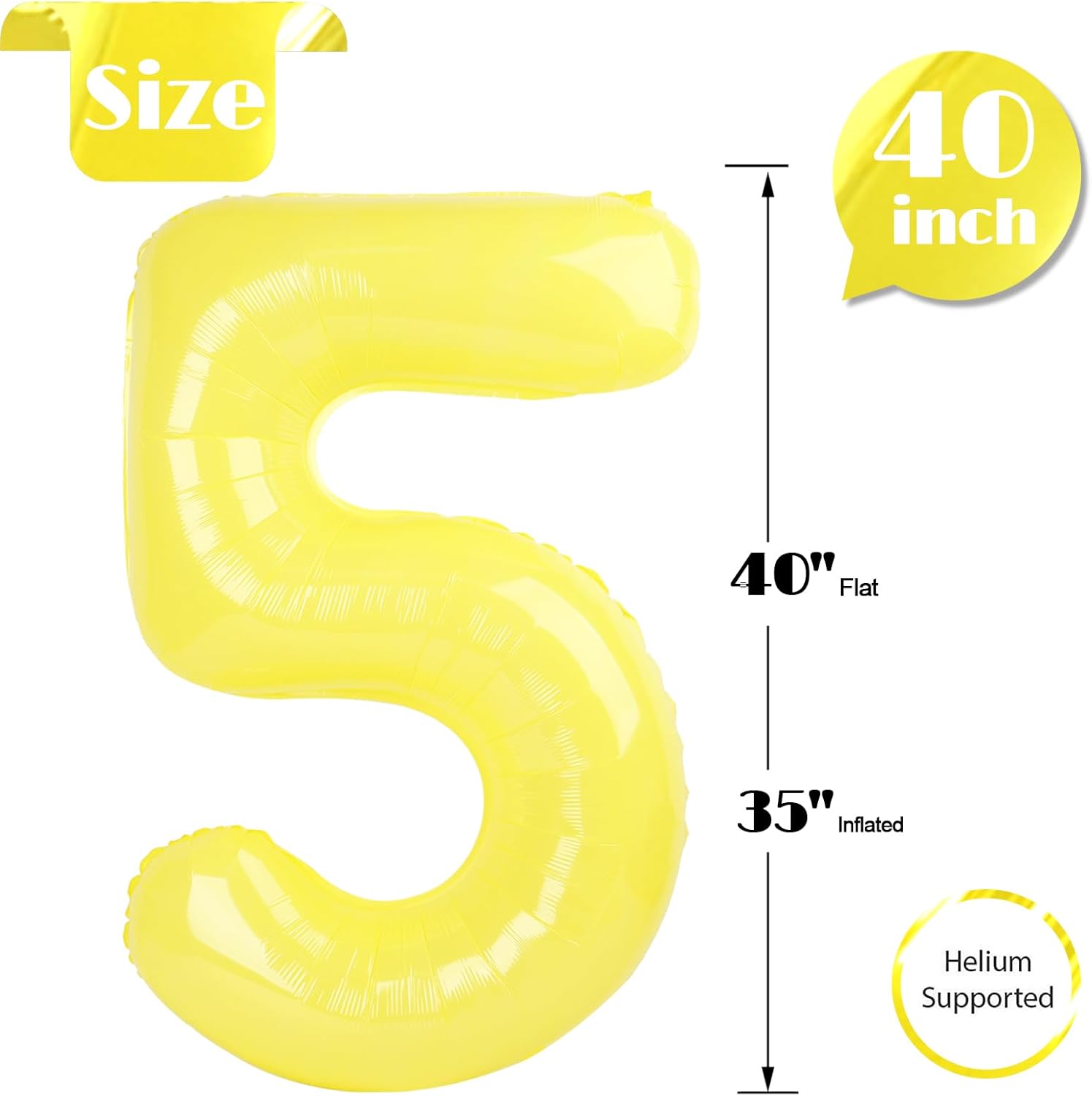 Yellow 5 Balloon | 40-Inch Number Balloon for 5th Birthday Decorations & Party Supplies