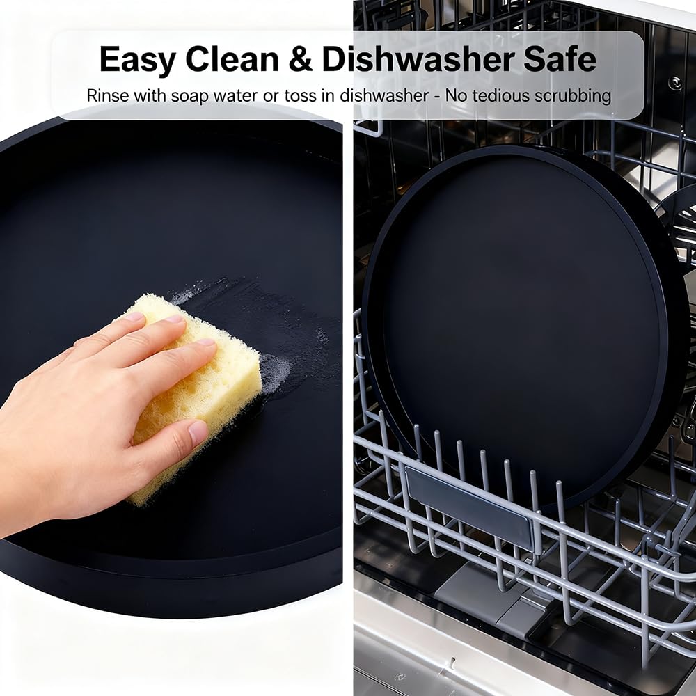 Yudevey Silicone Bathroom Tray - 9-Inch Round Vanity Tray, Suitable for Candles, Perfumes, Soap Dispensers Black