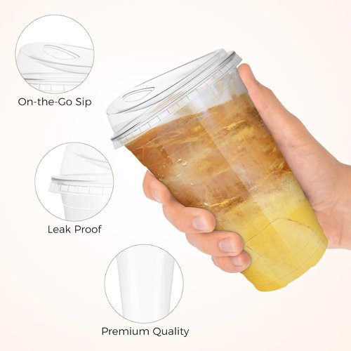 GGOLDMER 20 oz Disposable Plastic Cups - Clear Iced Coffee Cups with Strawless Sip Lids | 25 Sets