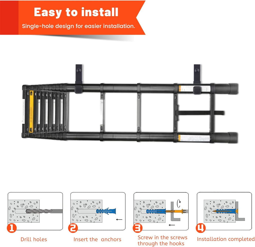 Skiennix Garage Storage Hooks - Heavy Duty Steel Wall Mount Ladder Hangers | 4 Pack, 88lbs Capacity