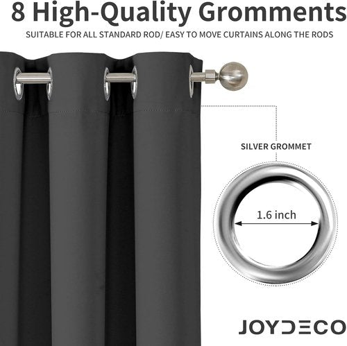 Joydeco Blackout Curtains - Thermal Insulated 108 Inch Length Drapes | Dark Grey, 2 Panels Set for Living Room & Bedroom
