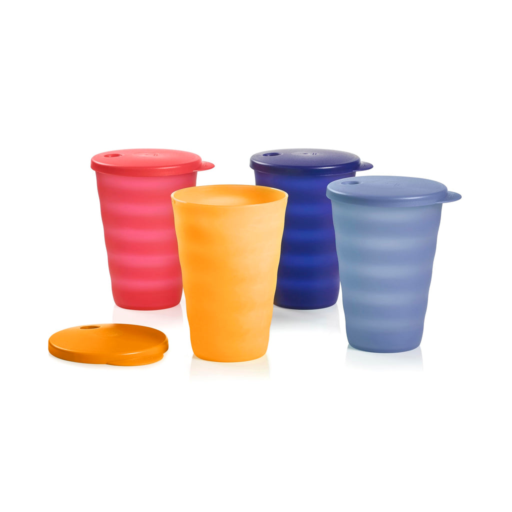 Tupperware Impressions Tumbler Setin Multicolor, 4 Count, Dishwasher Safe and BPA Free (4 Tumblers, 4 Lids, 17 fl oz each)