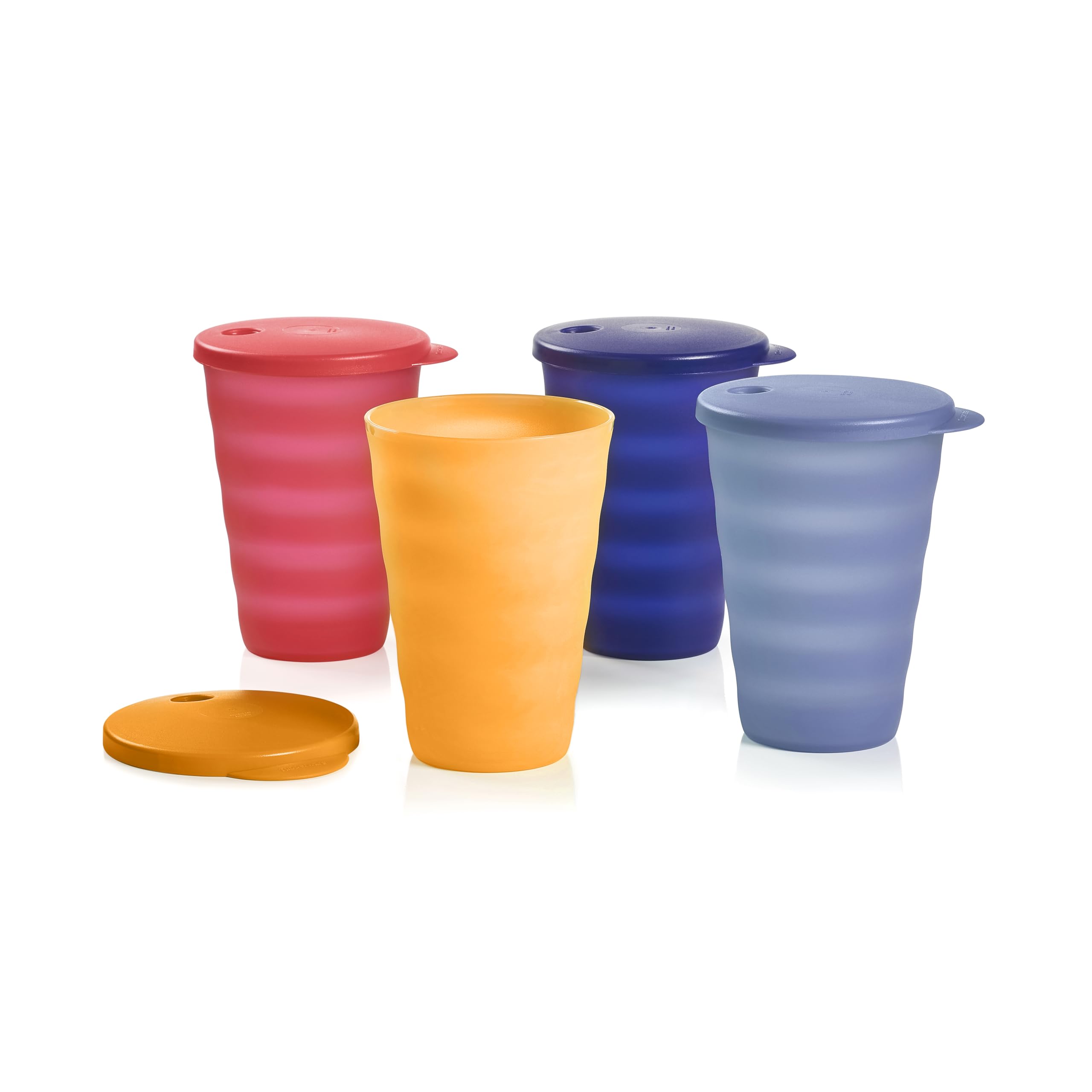 Tupperware Impressions Tumbler Setin Multicolor, 4 Count, Dishwasher Safe and BPA Free (4 Tumblers, 4 Lids, 17 fl oz each)