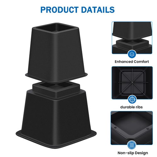 Bed Risers 8 inch Heavy Duty,Elevation in Heights 3, 5, 8 Inch，Adjustable Furniture Risers for Chair Table and Desk Legs Lifting (6 Pack,Black)