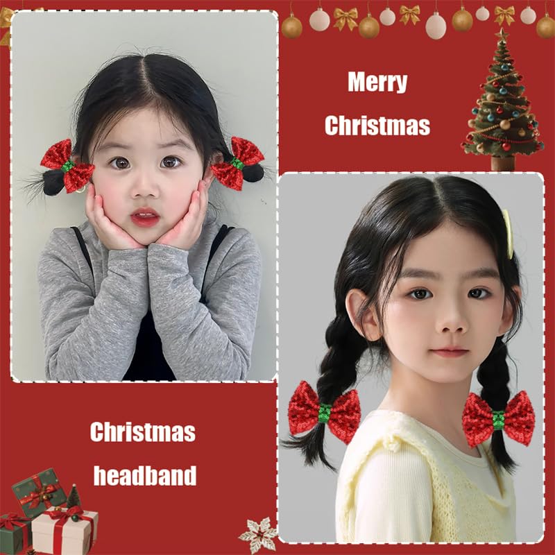 Sdopbinbin Red Christmas Sequin Hair Bow Clips for Women & Girls 2Pcs