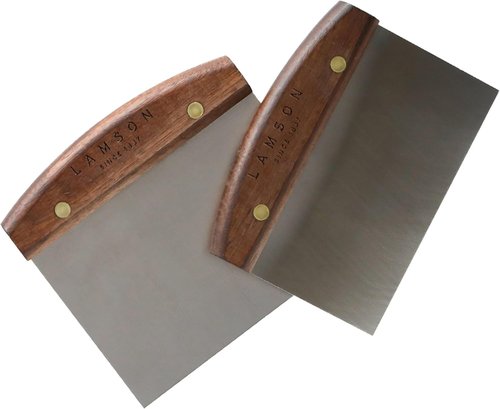 Lamson Kitchen Utensils - High-Carbon Stainless Steel Dough Scraper with Ergonomic Walnut Handle | 4" x 6" Size
