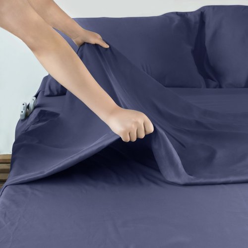 Moonsea Air Mattress Queen Sheet Set - Deep Pocket 4 Piece Queen Size Sheet Set - Breathable & Fade Resistant Easy Fits 16in to 24in Pillow Top Bed Mattress - Navy Blue