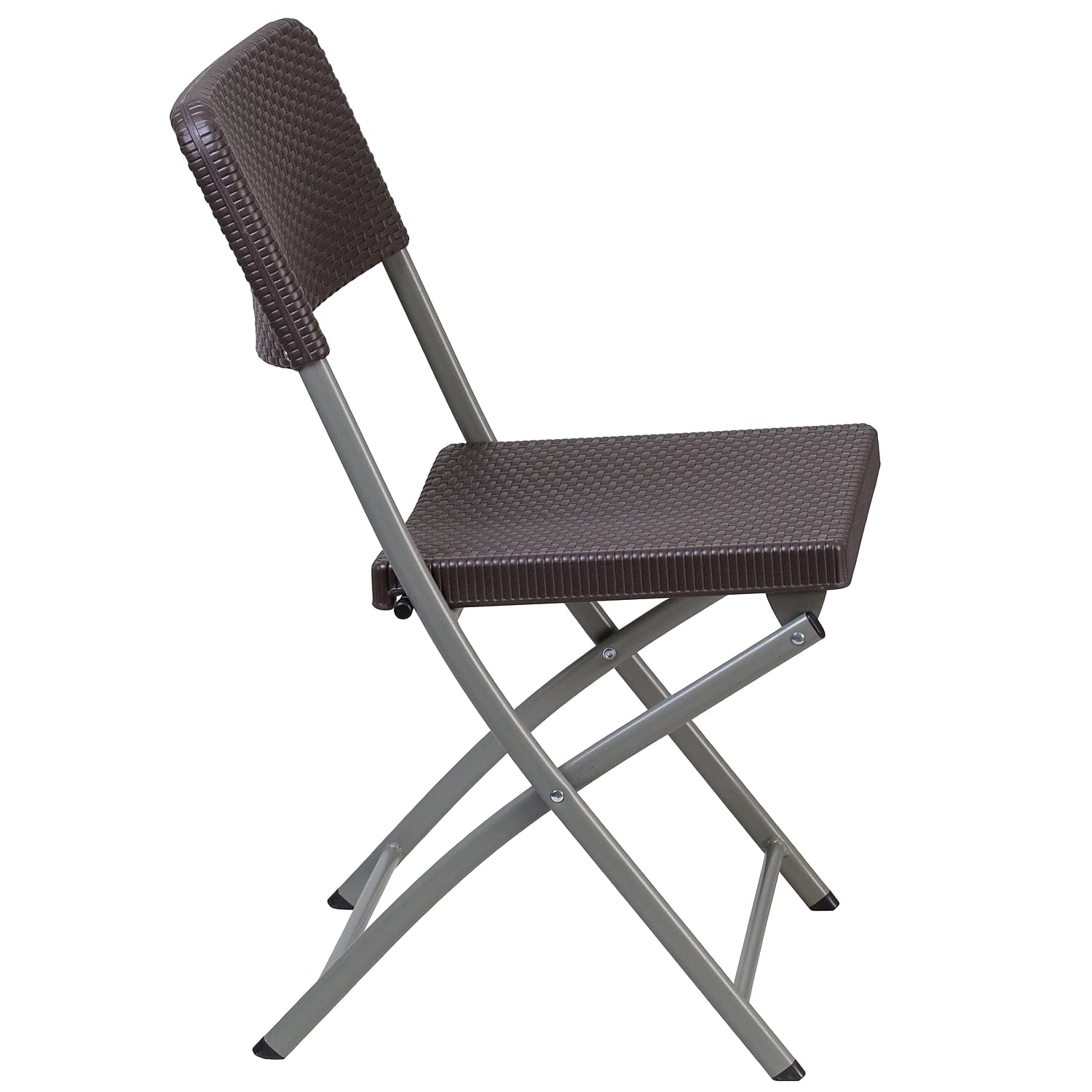 Flash Furniture 2 Pack HERCULES Series Brown Rattan Plastic Folding Chair with Gray Frame