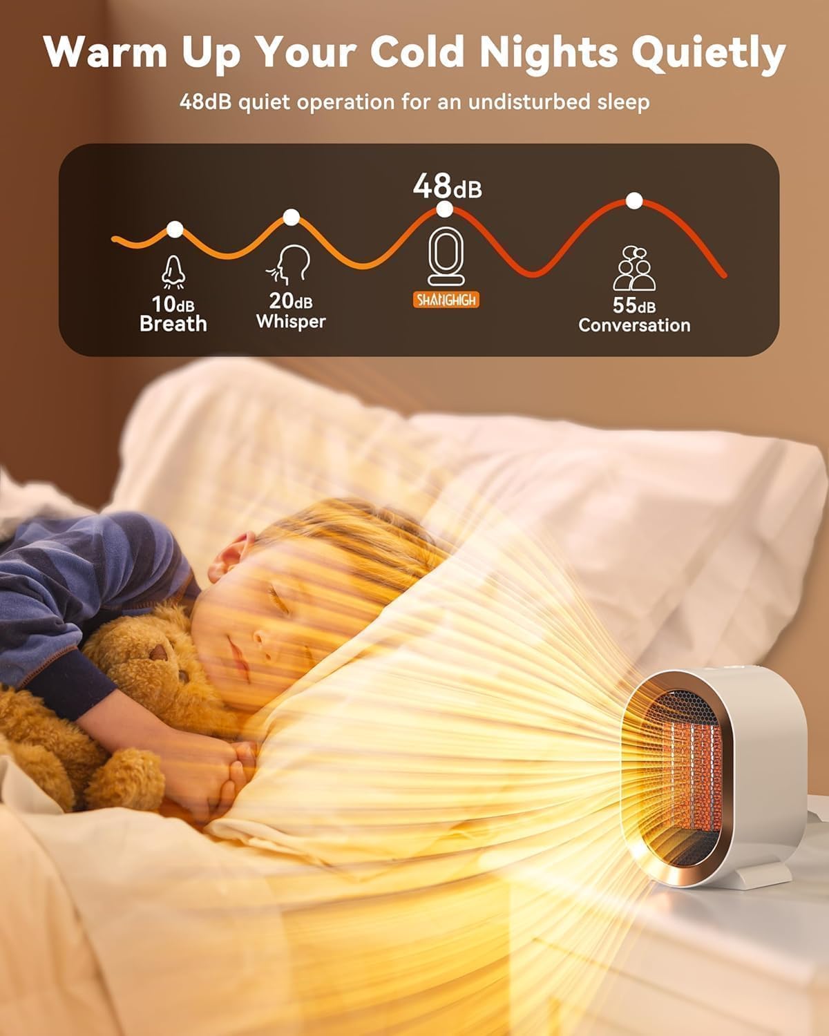 QQT Portable PTC Ceramic Space Heater - Quiet Energy-Saving Indoor Heater with Safety Features | White