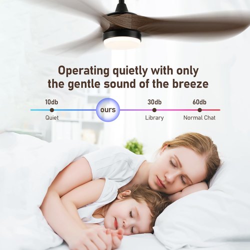 LOFIKEDI 52 Inch Ceiling Fan with Light, Remote Control, Reversible DC Motor, Stepless Dimming, Noiseless, Energy-Efficient for Indoor and Outdoor Use, Woodgrain Finish