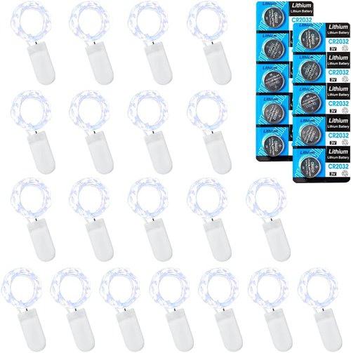 Etinga 20 Pack Battery Operated Fairy String Lights - 10 LED Cool White on 3.3ft Copper Wire | Perfect for Weddings, Parties, and Decorations