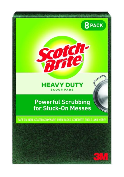 Scotch-Brite Heavy Duty Scouring Pad, Dish Scrubber for Kitchen + Outdoor, 8 Scrub Pads for Uncoated Pots and Pans, Cast Iron Cooktops, Grill Grates, Oven Racks, & BBQ, Durable, Long-Lasting