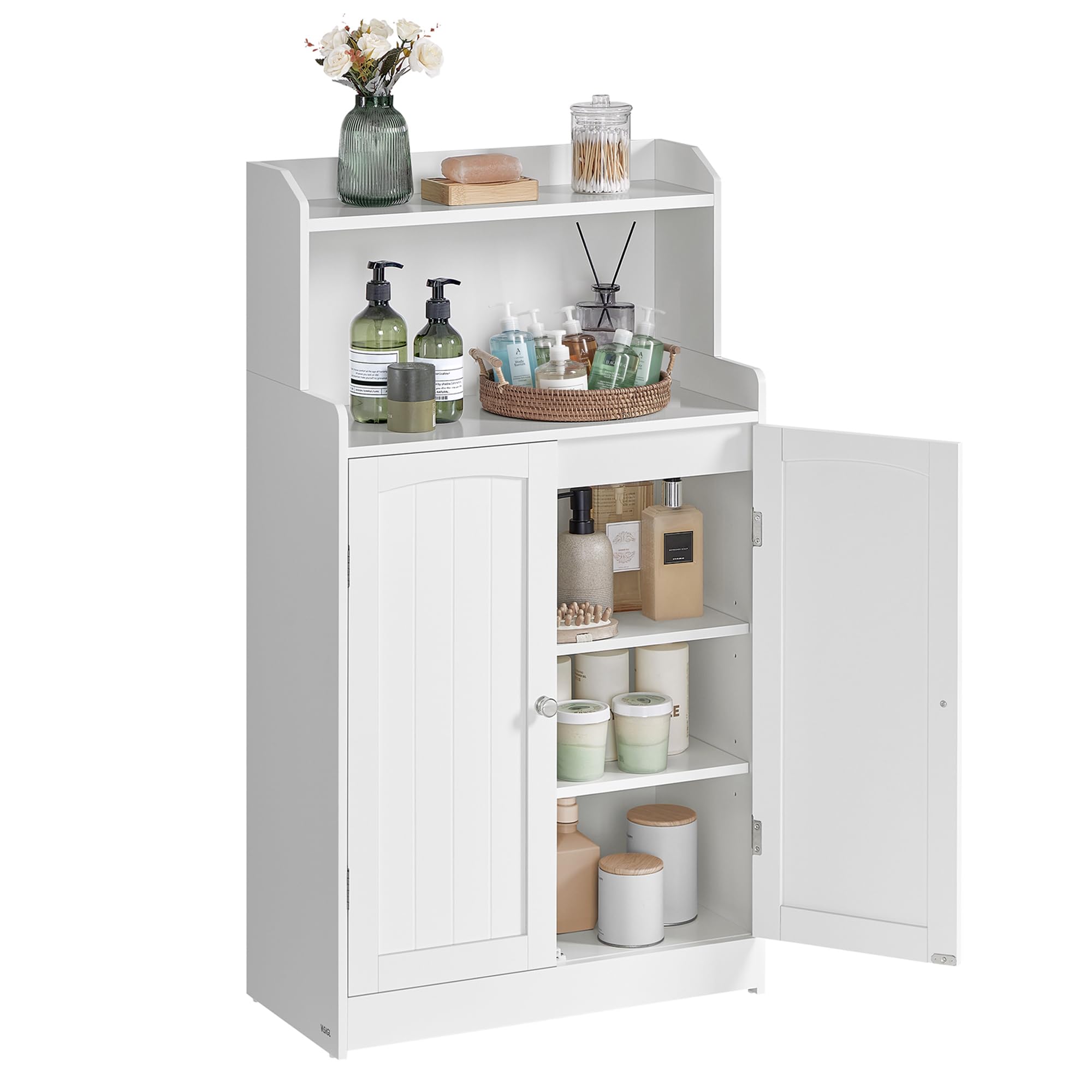 VASAGLE 39.4-Inch Tall Storage Cabinet, Floor Cabinet with 2 Doors, 2 Adjustable Shelves, Freestanding, for Bathroom, Kitchen, Living Room, Cloud White UBBC770W01