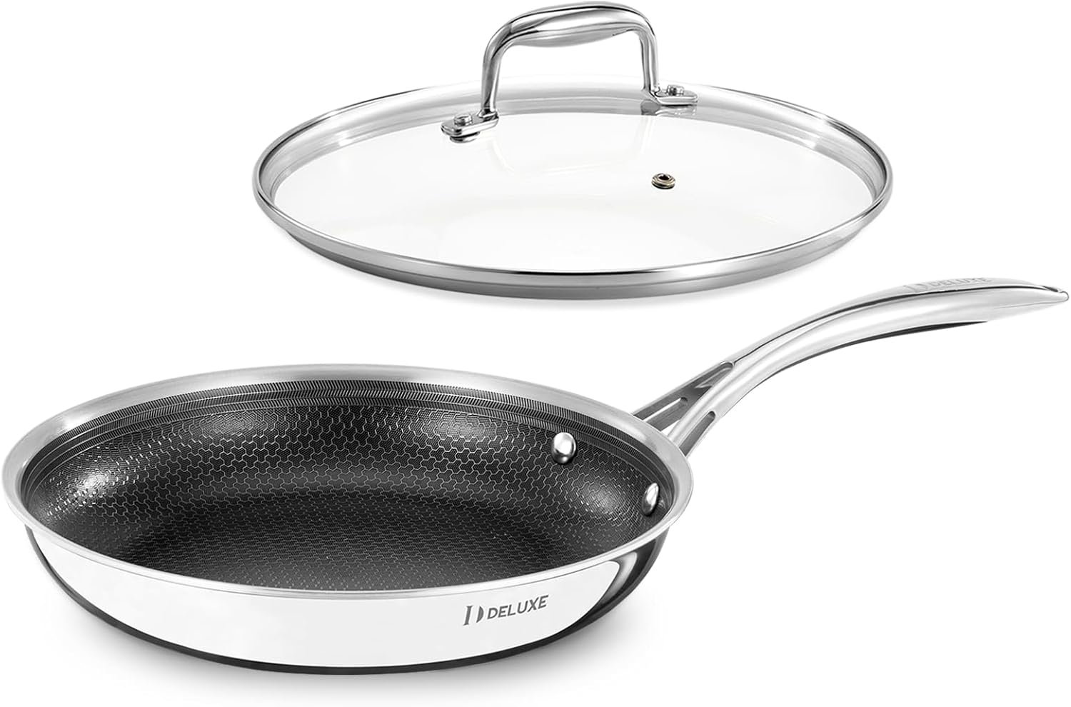 Skiennix Deluxe Hybrid Ceramic Nonstick 10-Inch Fry Pan - Tempered Glass Lid, Stay-Cool Handles, PFOA Free