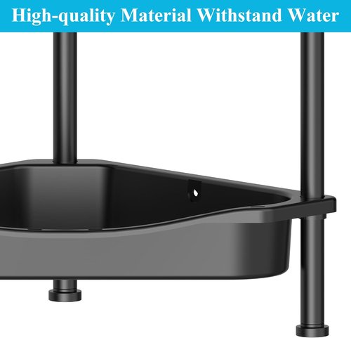 HuggieGems Corner Shower Caddy Organizer - 4 Tier Floor Standing Shelf with Hooks | Jet Black