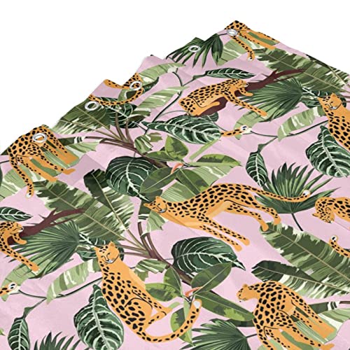 Leopard Palm Leaves Shower Curtain, 72x72 Waterproof Boho Jungle Decor