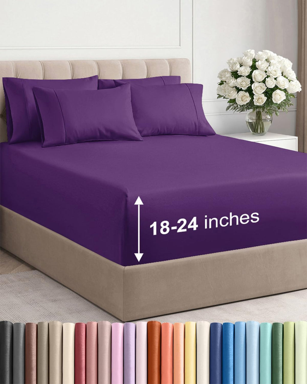 Skiennix Extra Deep King Sheet Set - 6 Piece Cooling Bedding - Soft, Wrinkle-Free, Purple