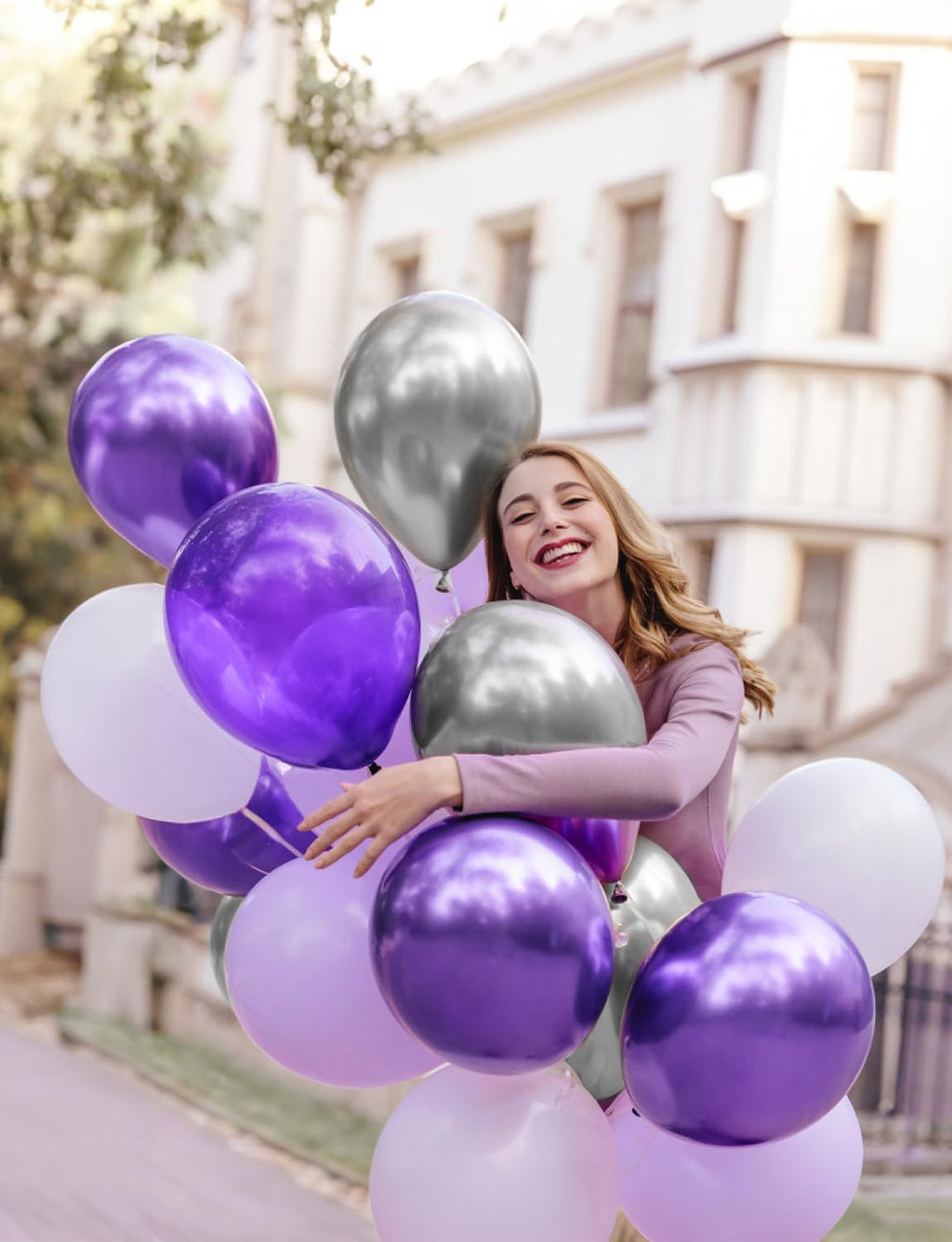 Skiennix 12-Inch Purple & Silver Balloons - 60pcs Pastel Lavender Confetti for Parties & Celebrations