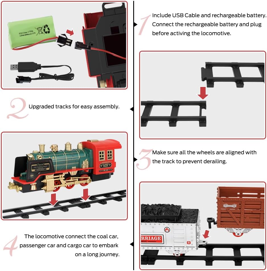 Mini Tudou Electric Christmas Train Set - Remote Control Steam Locomotive with Sound & Light | Rechargeable Battery, Ideal for Kids 3+