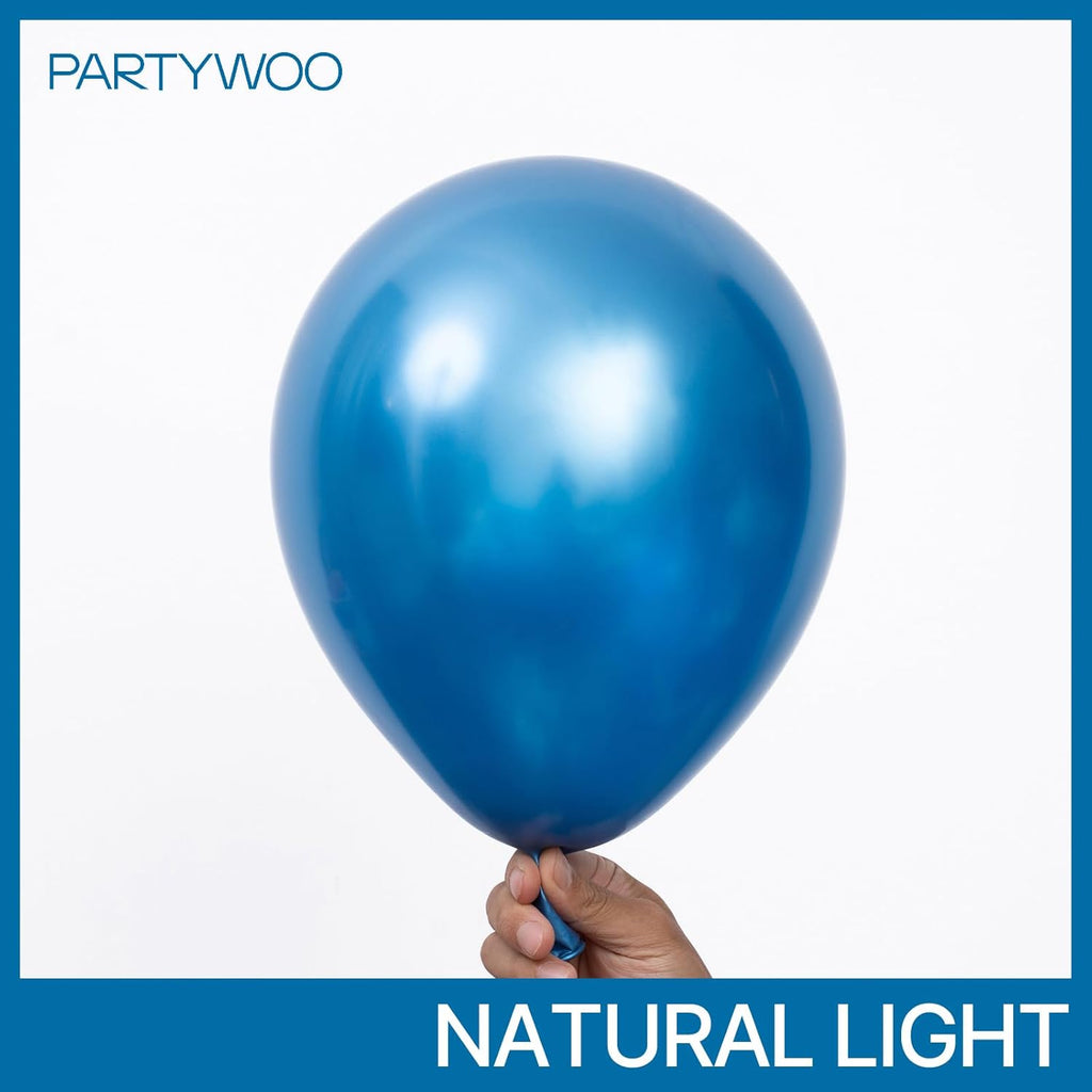 PartyWoo Metallic Blue Balloons - 50 Pcs 12 Inch Chrome Latex Helium Balloons for Celebrations
