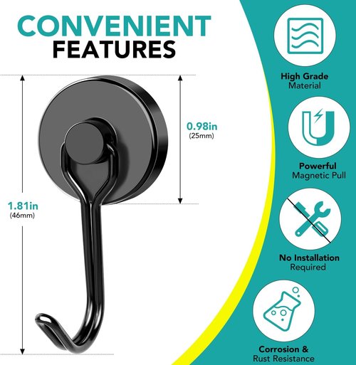 DIYMAG Magnetic Hooks - 80LBS Heavy Duty Strong Magnetics | 8-Pack for Home, Kitchen & Office