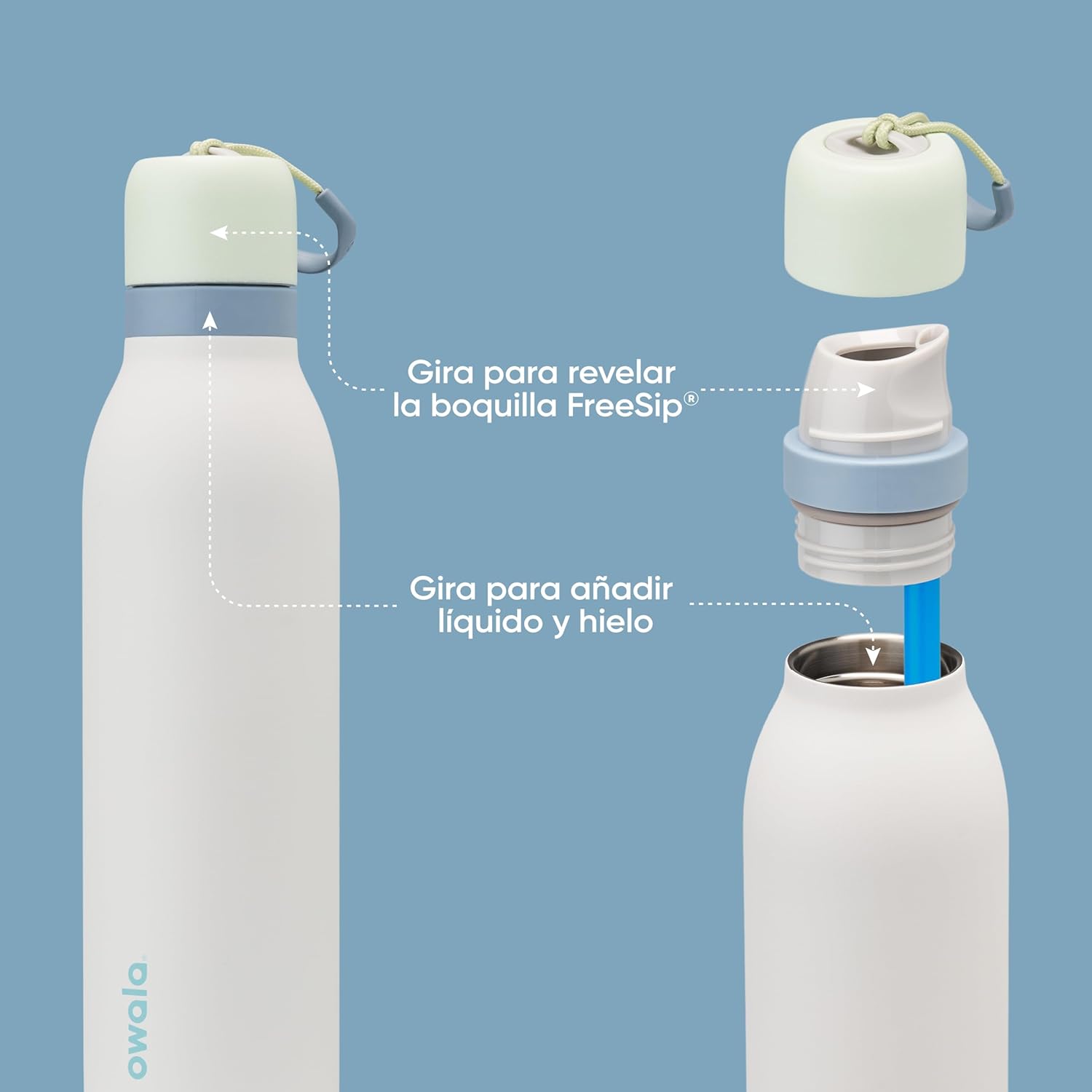 Owala FreeSip Twist Insulated Stainless Steel Water Bottle - BPA-Free, 24 oz, Green/White (Iced Breeze) for Sports & Travel