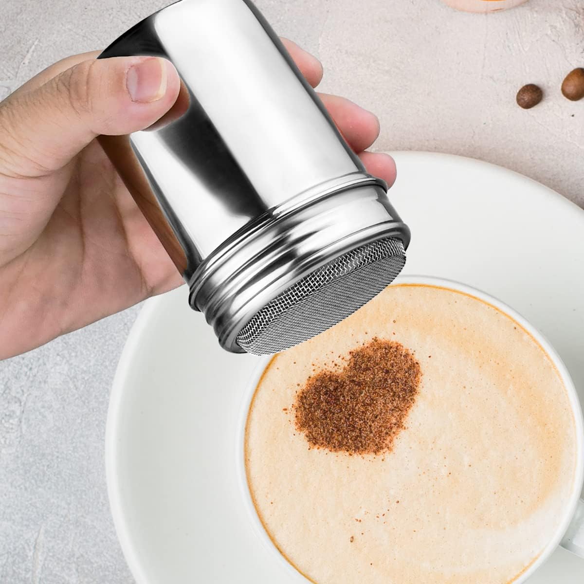 Skiennix Stainless Steel Powder Sugar Shaker - Fine Mesh Duster with Lid for Baking & Cooking
