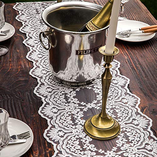 Garden Lace Table Runner 12 x 48 Inch Macrame Embroidered Polyester