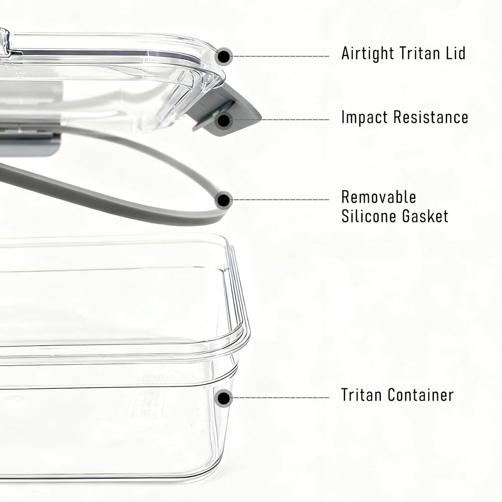 HOME BREEZE 2.8L Tritan Plastic Food Storage Containers, Airtight Tritan Plastic Locking for Fridge Freezer, Meal Prep, Deli Meat, Snacks, 8 Containers with Lids, 16 pieces, Extra Large, Clear