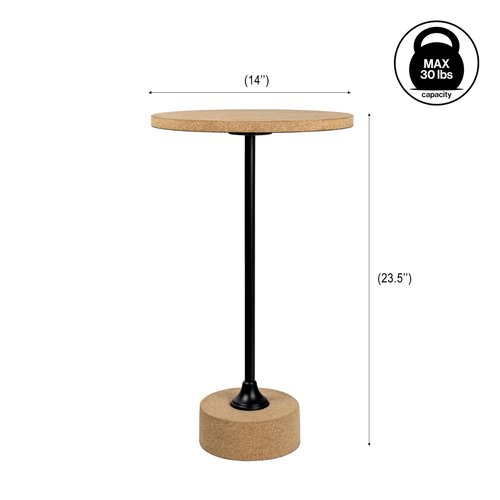 JONATHAN Y END1002A Calix 23.5" Contemporary Minimalist Metal/Cork Round End Table, Light Brown/Black Drink Table for Living Room, Bedroom, Office, Bathroom