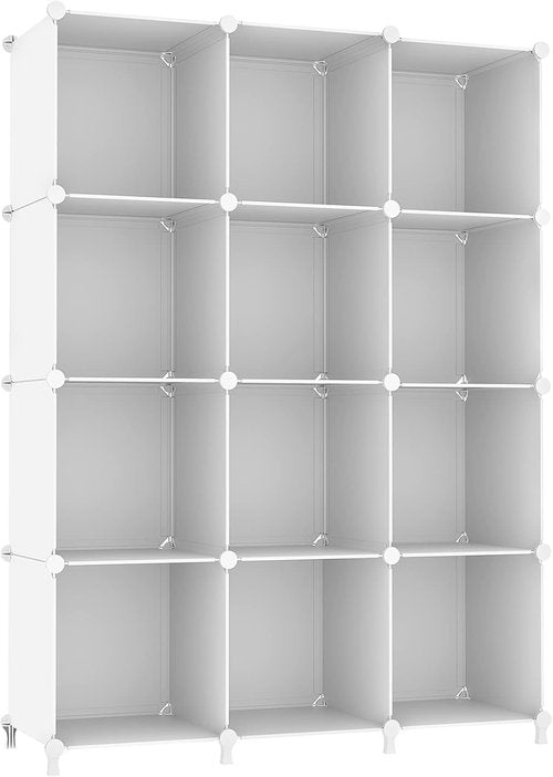 AWTATOS Cube Storage Organizer - 12 Cube Bookshelf with Stackable Design for Home & Bedroom - White