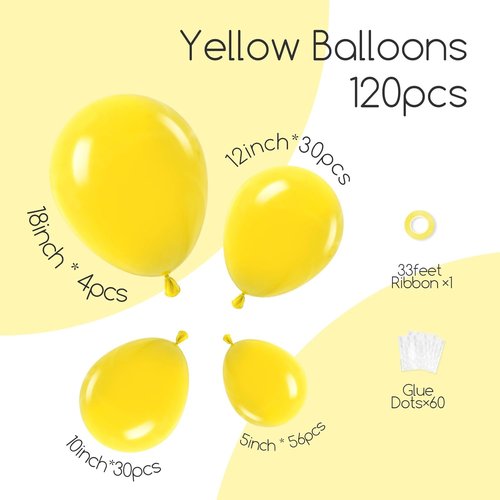 Awenztech Yellow Balloon Arch Kit - 120pcs Latex Balloons in 5-18 Inch Sizes for Baby Shower & Birthday Decor
