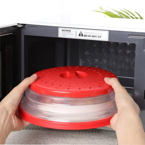 Collapsible Microwave Splatter Cover, Microwave Plate Cover With Steam Vent(10.5 IN,Dark pink)