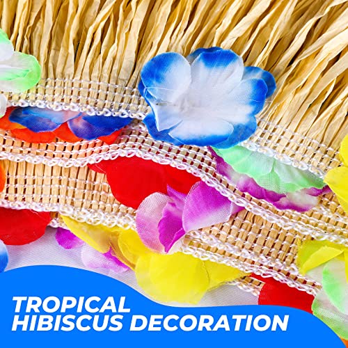 Aodaer Hawaiian Table Skirt with Hibiscus Flowers, 9ft x 30in Straw
